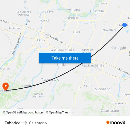 Fabbrico to Calestano map