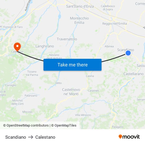 Scandiano to Calestano map