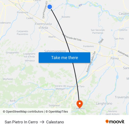 San Pietro In Cerro to Calestano map