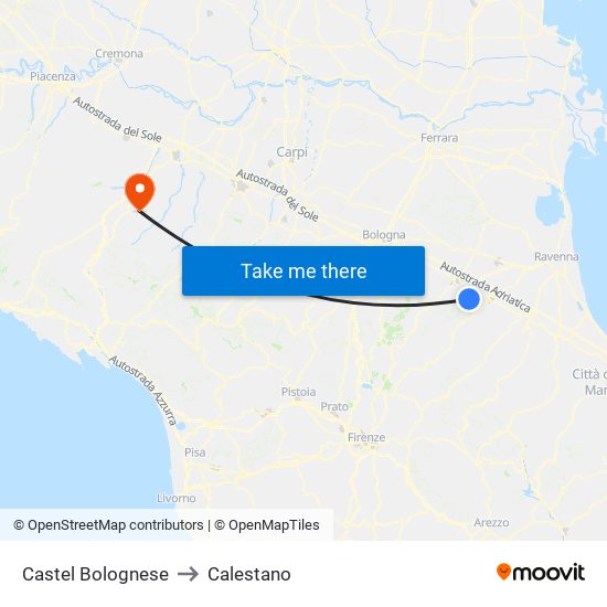 Castel Bolognese to Calestano map