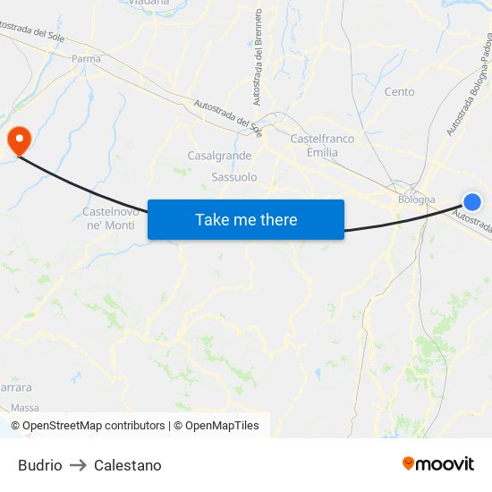 Budrio to Calestano map