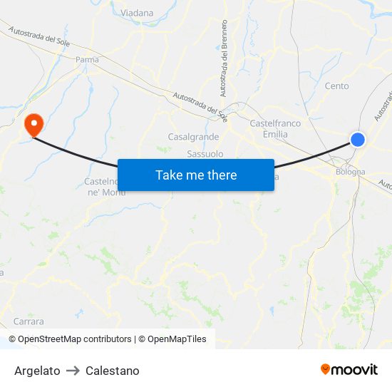 Argelato to Calestano map