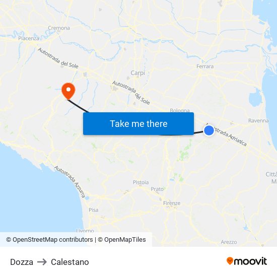 Dozza to Calestano map