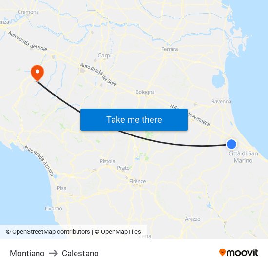 Montiano to Calestano map