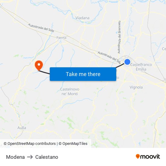 Modena to Calestano map