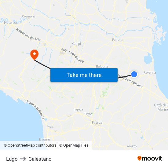 Lugo to Calestano map