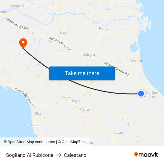 Sogliano Al Rubicone to Calestano map