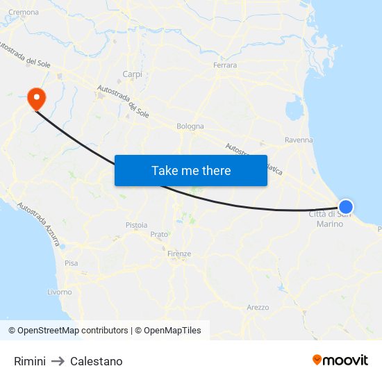 Rimini to Calestano map