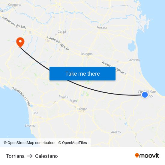 Torriana to Calestano map