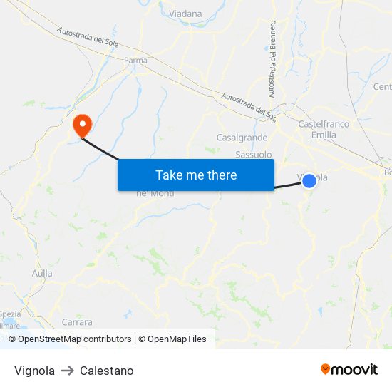 Vignola to Calestano map