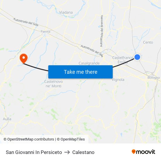 San Giovanni In Persiceto to Calestano map
