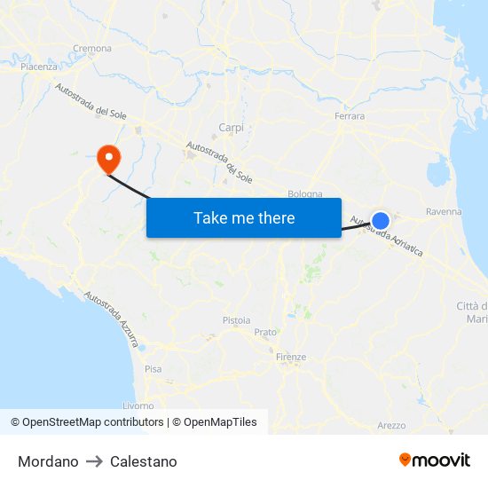 Mordano to Calestano map