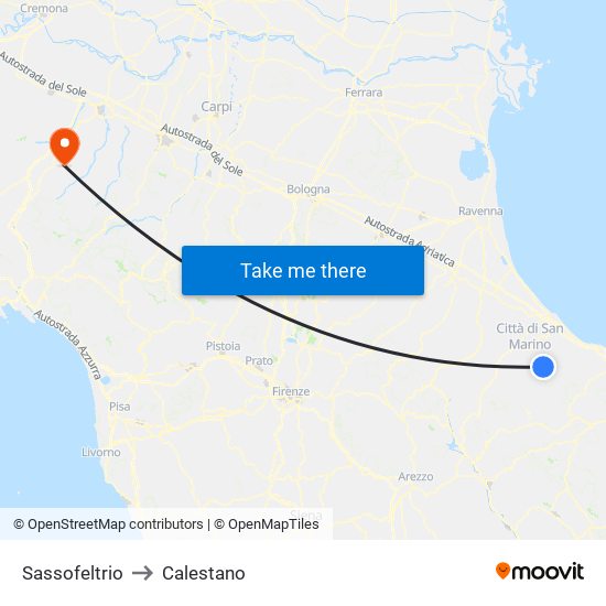 Sassofeltrio to Calestano map