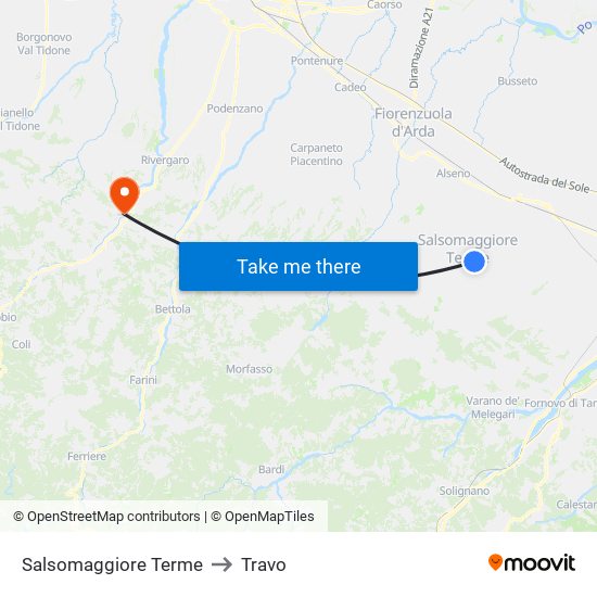 Salsomaggiore Terme to Travo map