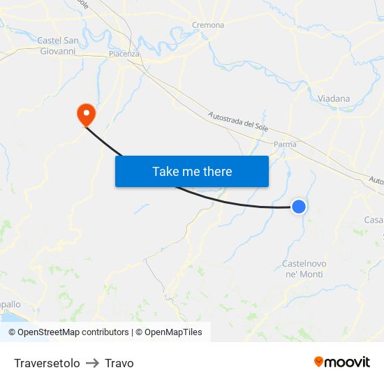 Traversetolo to Travo map