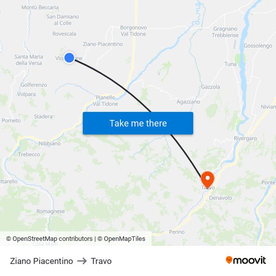 Ziano Piacentino to Travo map