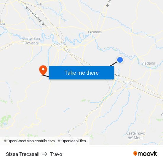 Sissa Trecasali to Travo map