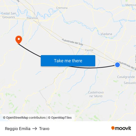 Reggio Emilia to Travo map