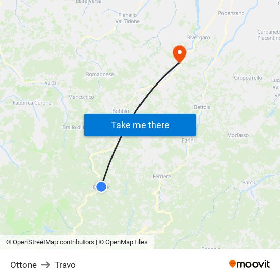 Ottone to Travo map