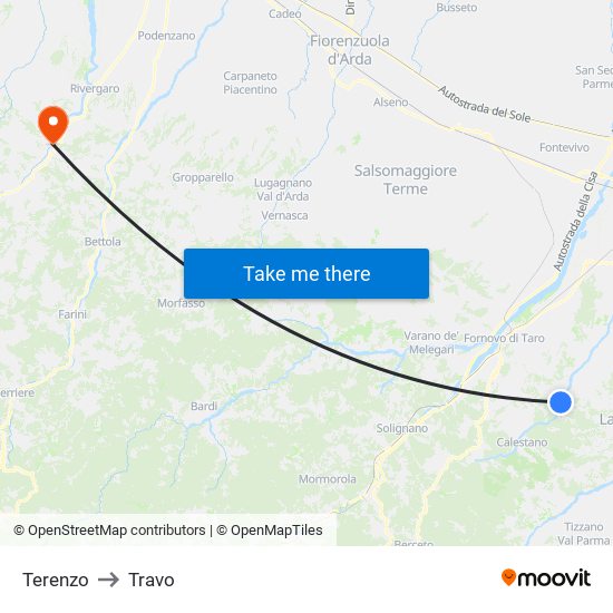 Terenzo to Travo map