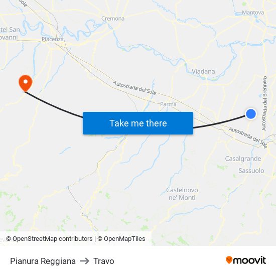 Pianura Reggiana to Travo map