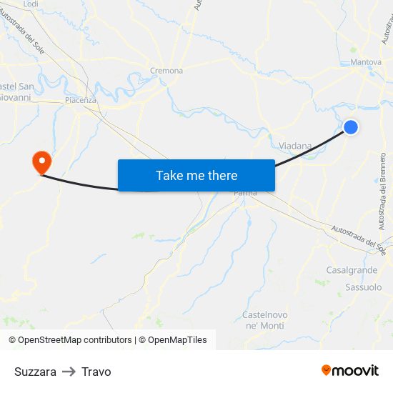 Suzzara to Travo map
