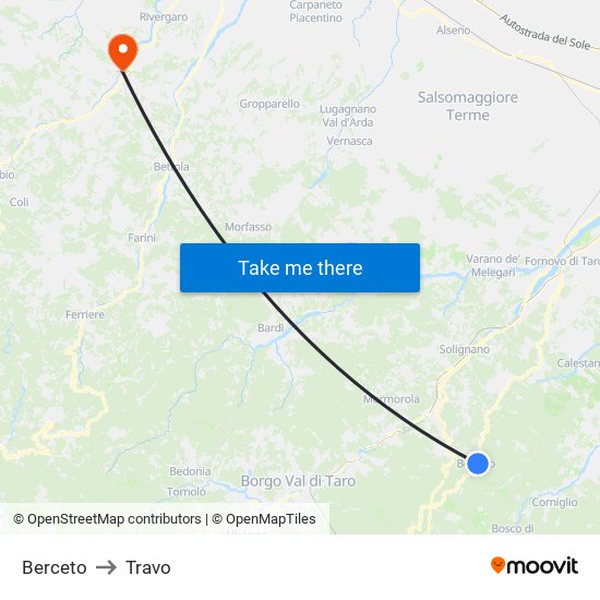 Berceto to Travo map