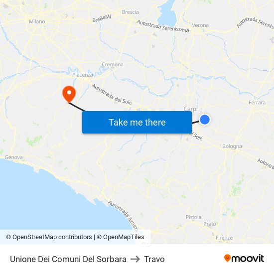 Unione Dei Comuni Del Sorbara to Travo map
