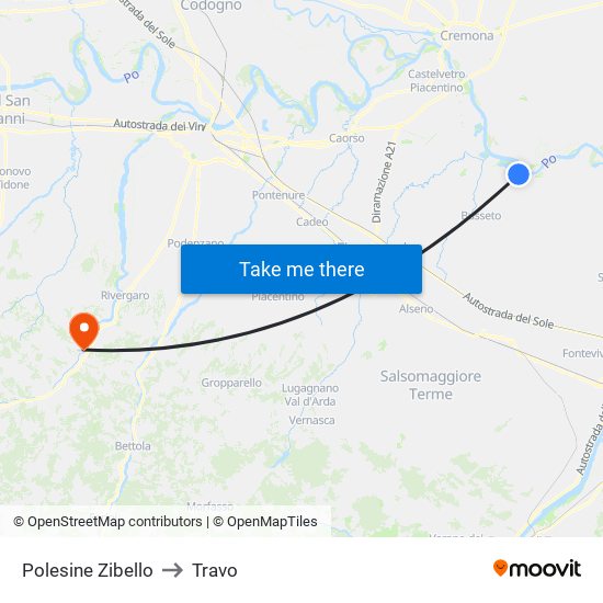 Polesine Zibello to Travo map