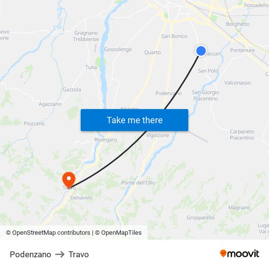 Podenzano to Travo map