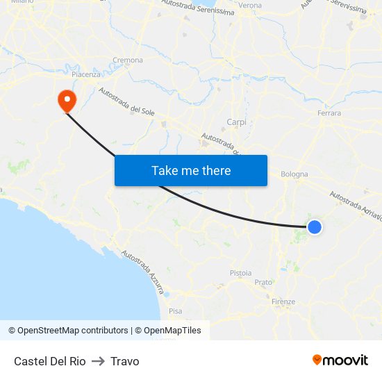 Castel Del Rio to Travo map
