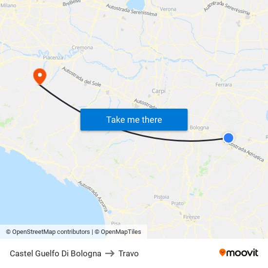 Castel Guelfo Di Bologna to Travo map