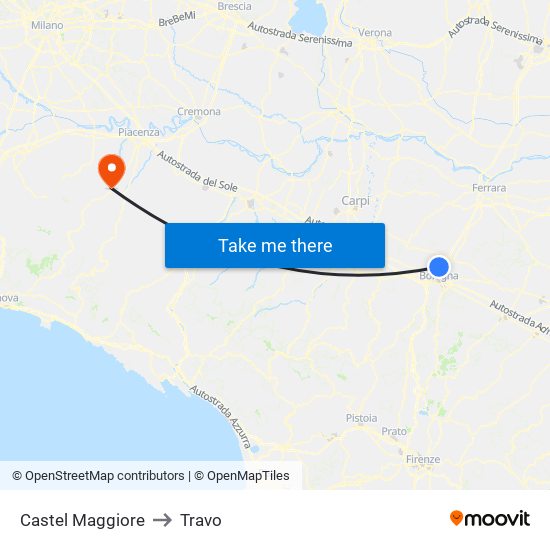 Castel Maggiore to Travo map