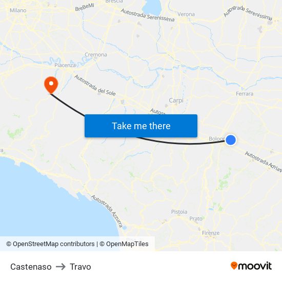 Castenaso to Travo map