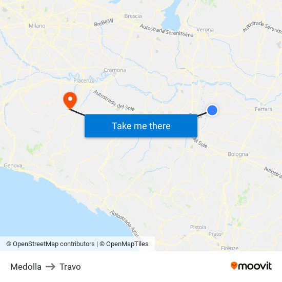 Medolla to Travo map