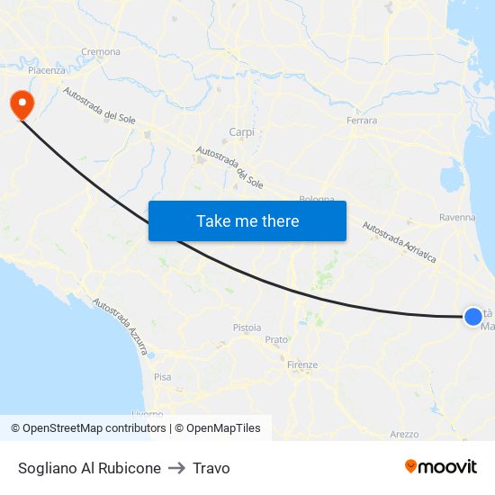 Sogliano Al Rubicone to Travo map