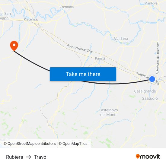 Rubiera to Travo map