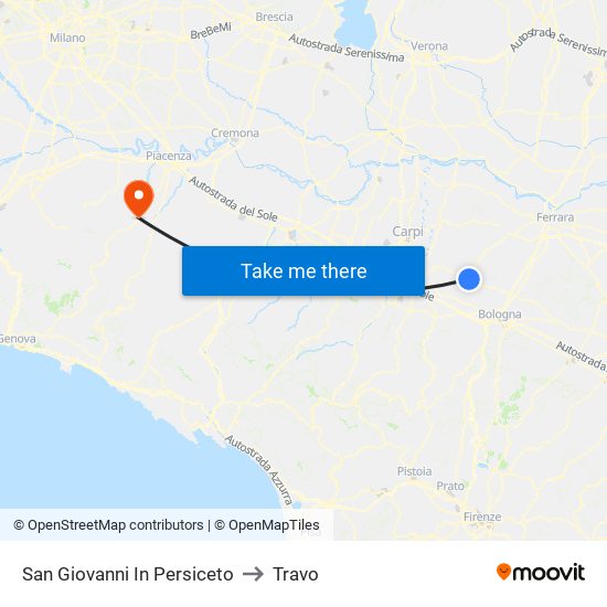 San Giovanni In Persiceto to Travo map