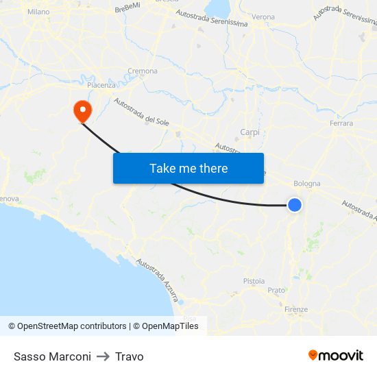 Sasso Marconi to Travo map