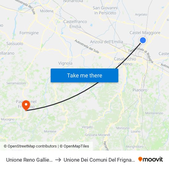 Unione Reno Galliera to Unione Dei Comuni Del Frignano map