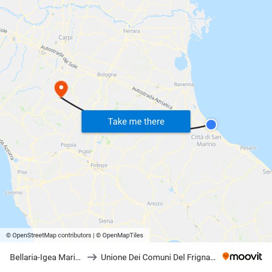 Bellaria-Igea Marina to Unione Dei Comuni Del Frignano map
