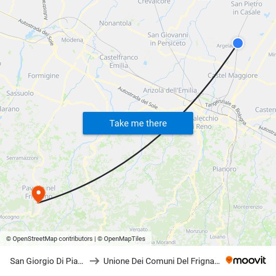 San Giorgio Di Piano to Unione Dei Comuni Del Frignano map