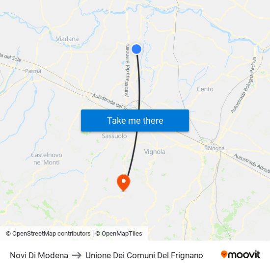 Novi Di Modena to Unione Dei Comuni Del Frignano map