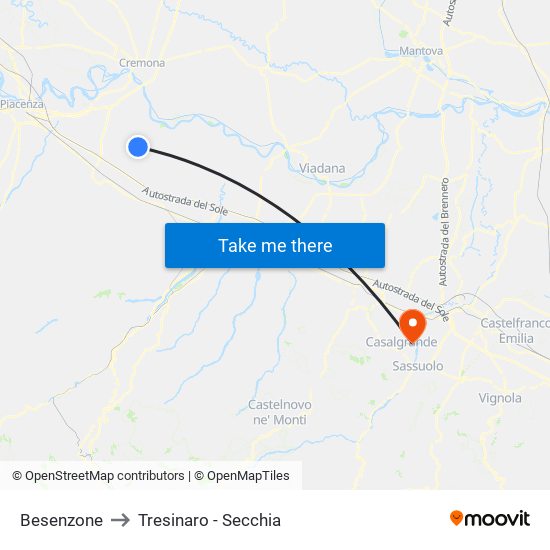 Besenzone to Tresinaro - Secchia map