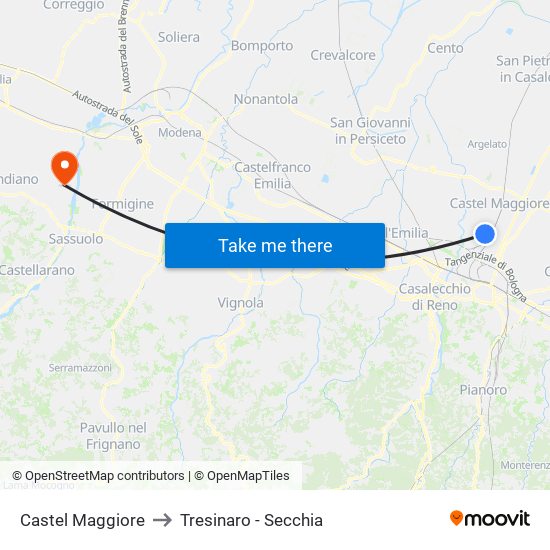 Castel Maggiore to Tresinaro - Secchia map