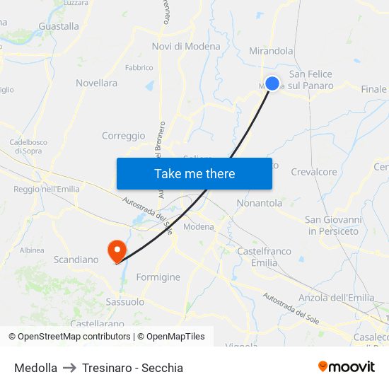 Medolla to Tresinaro - Secchia map