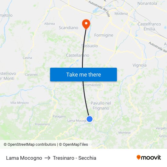 Lama Mocogno to Tresinaro - Secchia map