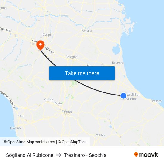 Sogliano Al Rubicone to Tresinaro - Secchia map