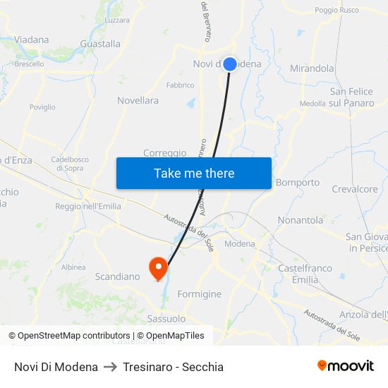 Novi Di Modena to Tresinaro - Secchia map