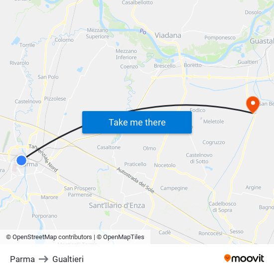 Parma to Gualtieri map